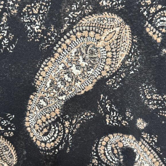 Vintage Karen Kane Opaque Black Brown Paisley Long Sleeve Round Hem Top Medium - Picture 6 of 11